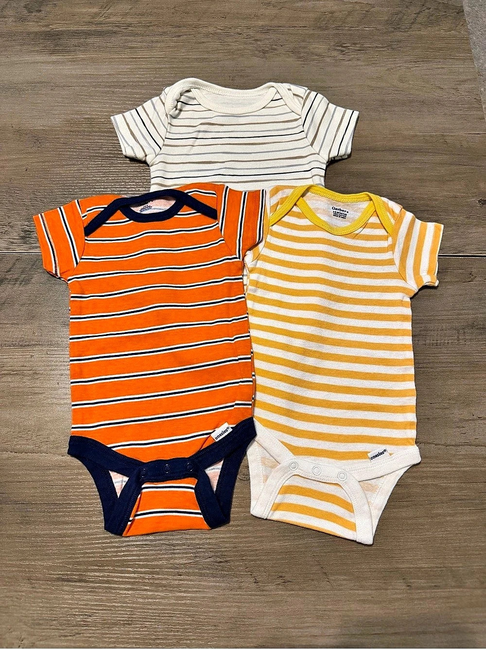 Baby Striped Onesie Bundle of 3- Size 3-6 Months